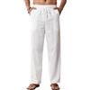 EndoraDore Pantaloni da uomo in lino casual pantaloni da yoga vestibilità rilassata tinta unita elastico in vita pantaloni con coulisse, bianco, M
