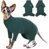 PUMYPOREITY Maglione per Gatti Sphynx, Pigiama e Tuta Recupero Post Operatorio, Vestito dopo Chirurgia (Verde Scuro, L)