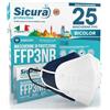 SICURA MASCHERINE CHIRURGICHE 25 Mascherine FFP3 Certificate CE Blu e Bianche Made in Italy BFE ≥99% | PFE ≥99% logo SICURA impresso Mascherina italiana ffp3 SANIFICATA e sigillata singolarmente. 13 Blu + 12 Bianche
