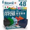 SICURA MASCHERINE CHIRURGICHE 48 Mascherine FFP2 Certificate CE Colorate Made in Italy SICURA Protection BFE ≥99% Mix di 6 Colori Mascherina FFP2 EFFETTO PULITO Blu, Arancioni, Rosse, Nere, Azzurre e Verdi