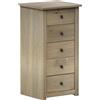 Vida Designs Panama - Cassettiera Stretta con 5 cassetti, in Legno di Pino massello di Rovere Naturale