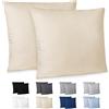 Dreamzie Federe Cuscino Letto 65x65cm - Set da 2 in Microfibra Spazzolata con Cerniera Certificate Oeko-Tex - Federe Cuscini Letto Matrimoniale - Beige