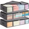 Lifewit 3 Pezzi 90L Contenitori Sottoletto, Scatole Vestiti con Finestra Frontale Trasparente, Scatole per Armadio, Organizer Armadio per Asciugamani, Coperte, Grigio
