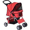 PawHut Passeggino per Cani Fino a 10 kg, Carrello Pieghevole per Animali Domestici Carrello Carrozzina, 75x45x97 cm, Rosso