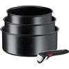 Tefal Ingenio Black Stone L39996 - Set di 4 casseruole con manico rimovibile, 16/18/20 cm, impilabili, salvaspazio, set di pentole a induzione con rivestimento antiaderente, facile da maneggiare e
