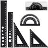 FULHANY 5 Pezzi Goniometro Elementari - Righello Metallo - Matematica Geometria Attrezzo, Goniometro, Triangolare, Righello Alluminio 15 Cm/20cm (Nero)