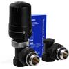 VANCOCO Kit Termostatico a Squadra Completo 1/2 con Valvola Detentore ad Angolo, Raccordo con Guarnizione G1/2 per Termosifoni, Valvola Termostatica Radiatore Nero con Blocco e Posizione Anti-Gelo