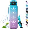 Grsta Borraccia 1 Litro, Borraccia Palestra Senza Perdite, Borraccia con Cannuccia, Facile da Trasportare, Borraccia Trekking con Slogan Motivazionale, per Sport, Trekking, Campeggi, Blu-Viola