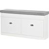 HOMCOM Panca Scarpiera Salvaspazio in Legno con Cuscino, 2 Cassetti con Mensola Regolabile per 8 Scarpe, 104x24x55cm, Bianco