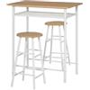 HOMCOM Set Bancone Bar con 2 Sgabelli Alti in Legno Stile Nordico, Tavolo Alto con Mensola e Sgabelli Cucina con Poggiapiedi, Bianco