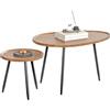 HOMCOM Set di 2 Tavolini da Salotto Sovrapponibili, Coppia di Tavoli Bassi Moderni in Legno e Metallo per Soggiorno, Camera e Ufficio, Colore Legno Noce