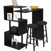 WOLTU Tavolo con 2 Sgabelli Alti Set, Mobili da Bar Bancone con ripiano portaoggetti, Tavolo Alto con Sedia in Acciaio Legno per Cucina, Nero