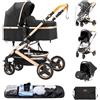 ALYIKOU passeggino compatto a ombrello 3 in 1, da 0 a 4 anni (25 kg max), leggero, passeggino da città, con carrello di trasporto,nero