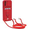 yanasuo Cover con Collana Compatibile con Samsung Galaxy S24 FE, Cover con Pratico Cordino, Slidable Protezione Fotocamera Slot Carte 360° Anello Supporto, Rosso