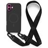Leather Armor Cover Compatible con iPhone 16 Plus(6.7) rimovibile custodia in silicone ,[Antiurto] [AntiGraffio] [Antiscivolo]Custodia con Regolabile Collana per Cordino Collana Necklace Cover Corda-Nero