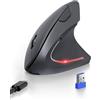 TECKNET Mouse Verticale Ergonomico Bluetooth 5.0 – Ricaricabile, 6 Pulsanti, DPI Regolabile 4800, Per Destrimani (nero)