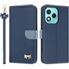 TAUYN Custodia per Honor 400 Lite, PU Pelle Flip Cover Antiurto TPU Custodie, Slot per Schede & Supporto Funzione, con Cordino -Blu Scuro