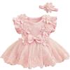 AIEOE Bambina 2 Pezzi Abiti Outfit Farfalla Senza Maniche Principessa Vestito e Fascia Pagliaccetti Neonato per Party Battesimo Cerimonia Rosa 0-3 Mesi
