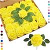 COSORO 25 fiori artificiali in schiuma di colore giallo realistico, fiori artificiali sfusi con stelo per decorazioni di nozze, addio al nubilato, decorazioni per baby shower e San Valentino