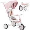 AIYAPLAY Triciclo per Bambini 5 in 1 con Maniglione di Spinta e Copertura Rimovibile, 96.5x49x101 cm, Rosa | Aosom Italy