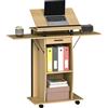 HOMCOM Podio con Ruote, Podio con Pannelli Laterali Pieghevoli, Tavolo per Laptop con Cassetto e Ripiani, Finitura Rovere | Aosom Italy