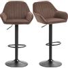 HOMCOM Set di 2 Sgabelli da Bar Girevoli Altezza Regolabile 87-107 cm Rivestiti in Velluto Schienale e Poggiapiedi Marrone | Aosom Italy