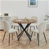 DEYARNA HOME Tavolo da Pranzo Moderno di Metà Secolo con 4 Sedie in Tessuto di Lino - Design Elegante con Gambe in Metallo Massiccio, Ideale per la Cucina e la Sala da Pranzo (Legno Scuro+Cachi)