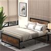 HOMCOM Struttura letto matrimoniale in acciaio con base e testata compatibili con materasso 190 x 140 cm in look legno scuro