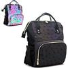 CAFINY Zaino da donna geometrico con geometrie fluorescenti, zaino grande iridescente, borsa luminosa geometrica con porta USB, zainetto per viaggi olografico per uso casual, università, lavoro