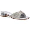 ESSEX GLAM Sandali da donna senza lacci con strass, punta aperta, formali, per feste, tacco basso, taglie 36-41, Argento metallizzato, 38 EU