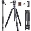 INNOREL RT45A+H10 Treppiede professionale per fotocamera Treppiede compatto da viaggio in lega di alluminio Monopiede per fotocamere DSLR e videocamere con mini testa video fluida Clip per telefono