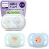 AVENT Philips Avent Ultra Start Ciuccio - Design ortodontico, per neonati, tettarella simmetrica in morbido silicone, senza BPA, con custodia per la sterilizzazione, confezione da 2, SCF075/14
