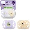 AVENT Philips Avent Ultra Start Ciuccio - Design ortodontico, per neonati, tettarella simmetrica in morbido silicone, senza BPA, con custodia per la sterilizzazione, confezione da 2, SCF075/13