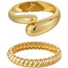 Emibele Set di Bracciali Rigidi Dorati, Bracciali Spessi Placcati Oro 18K a Goccia con Chiusura, Resistenti all'Ossidazione, Confezione da 2 per Donna