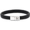 HAYOUWAY Bracciale da uomo in pelle con iniziali A-Z, braccialetto regolabile in pelle intrecciata con chiusura magnetica in acciaio inossidabile, braccialetto in pelle nera, gioielli regalo per