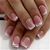 Yongst Eleganti unghie finte francesi, punte bianche classiche e design quadrato rosa morbido, lunghezza corta per un look naturale