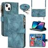 Cavor Cover Compatibile Con iPhone 13 con Cordino,Flip Portafoglio Custodia in pelle,[9 Porta Carte][Magnetico],Custodia Libro Cover con Laccio Compatibile Con iPhone 13 - Azzurro