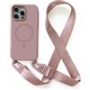 Leather Armor Cover Compatible con iPhone 15 Pro(6.1) rimovibile custodia in silicone ,[Antiurto] [AntiGraffio] [Antiscivolo]Custodia con Regolabile Collana per Cordino Collana Necklace Cover Corda-Rosa