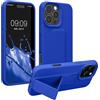 kwmobile 1x Custodia Compatibile con Apple iPhone 16 PRO - Cover Supporto Dita - Back Case per Smartphone - Protezione Gommata Blu Baltico