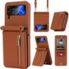 ZHOZEXIN Compatibile con Samsung Galaxy Z Flip 4 Stand Stile elegante custodia flip in pelle, portafoglio con cerniera, scomparto per carte, scomparto per denaro, custodia per cellulare con cordino