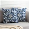 DakTou Copricuscini 50x50 Boho Blu Bohémien Retrò Etnici Motivo Floreale Fodere per Cuscini in Lino Decorativi Fodere Quadrate per Cuscino Divano Esterno Soggiorno Sedia Letto Set di 2