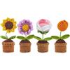YANGSHINE Confezione da 4 mini fiori artificiali in vaso fatti a mano all'uncinetto - Girasole - Margherita - Tulipano - Per casa, ufficio, auto - Colore #10
