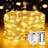 Vacoulery Lucine Led Decorative a Batteria, 1 Pezzi 10M 100LEDs 8 Modalità Stringa Luci Led Impermeabile con Telecomando, Timer e Dimmer per Interni e Esterni, Natale, Feste, Camera (Bianco Caldo)