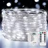 Vacoulery Lucine LED Decorative a Batteria 1 Pezzo 12M 120LED Lucine LED Decorative 8 Modalità Luci a Batteria con Timer e Telecomando per Camera Natale Interni Esterni (Bianco Freddo)