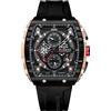 FORSINING Orologio da uomo al quarzo, quadrante rettangolare alla moda, orologio da polso in silicone, stile casual, da lavoro e militare, impermeabile, analogico, con data, Nero , Cinturino