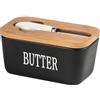 lcvtos Contenitore per Burro con Coperchio e Coltello, Capacità del Porta Burro 500ml, Conserva Burro e Formaggio Freschi, Facile da Pulire, Nero