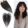 S-noilite Topper Capelli Umani per Donne, 14g Capelli Veri con Frangia, 27CM Frangia Fermaglio per Capello, Umani Toppers con 7x11CM Base in Pizzo, Topper Capello Veri per Diradati, Noir Naturel #1B