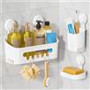 LEVERLOC TAILI Portaspazzolino da doccia con ventosa, portasapone e portaspazzolino, senza foratura, rimovibile, organizer da bagno potente e resistente, impermeabile, per bagno e cucina, bianco