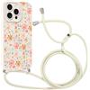 Coalbooliy Custodia con Cordino per iPhone 15 Pro Max 6,7 Cover del Modello Fiore Bianco con Laccio Collana Morbido TPU Bumper Silicone Antiurto Protettivo Case Regolabile Cellulare Girocollo, 06