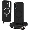 Bigcousin Magnetica Cover con Cordino per Samsung Galaxy S23 FE,[Compatibile con MagSafe], Cover in Silicone, Regolabile Cordino da Collo Nylon Catena Collana Tracolla,Nero